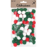 Pom Poms Christmas Colours Assorted - 100 Pack- main image