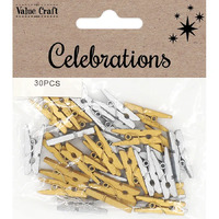 Wooden Mini Pegs - Gold & Silver 30 Pack- main image