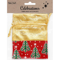 Christmas Fabric Bag 10 x 12.5cm - Gold Trees 2 Pack- main image